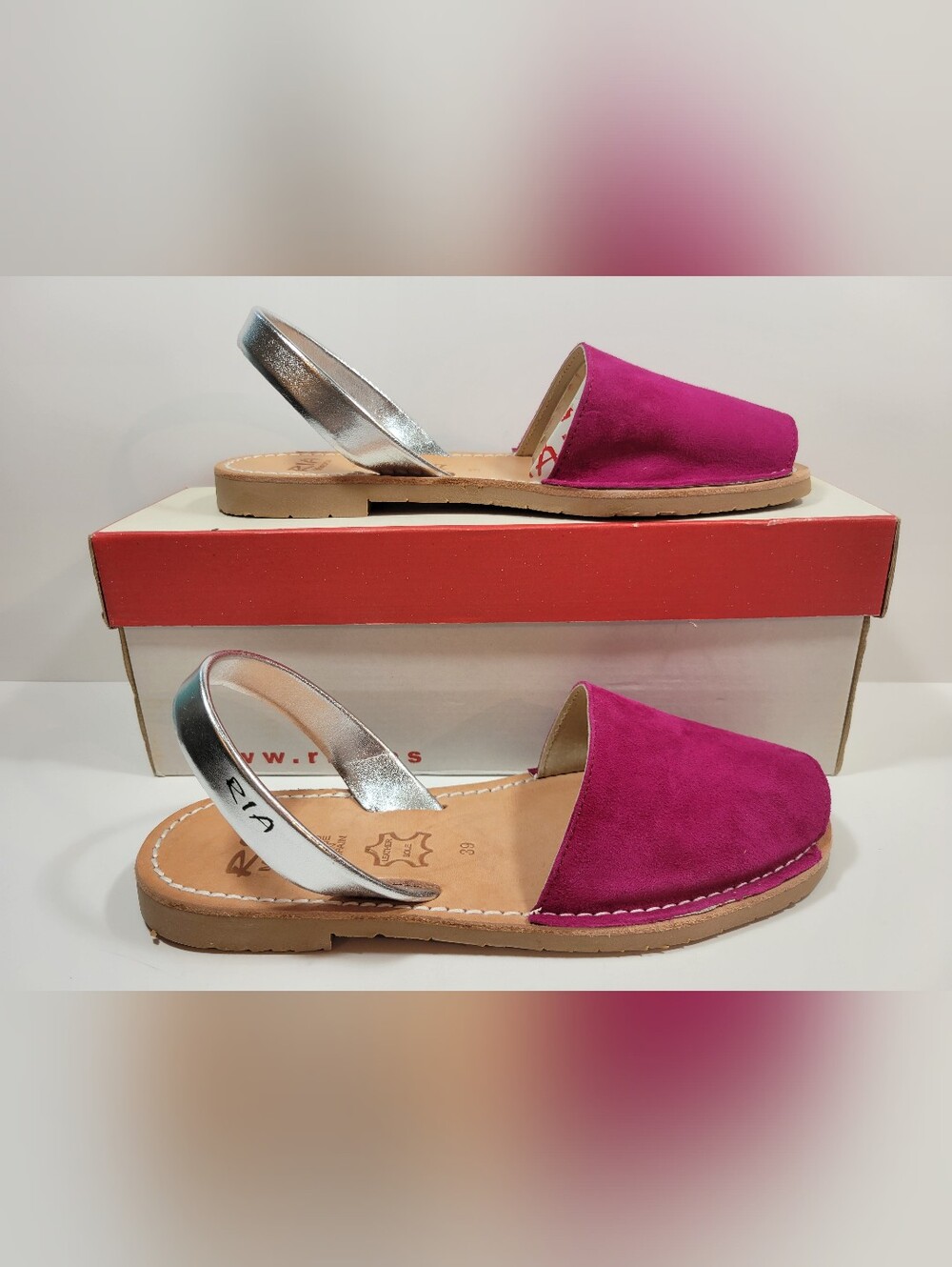 RIA Menorca Fuchsia Suede & Silver Avarca Sandals – Size 39 (US 8.5)